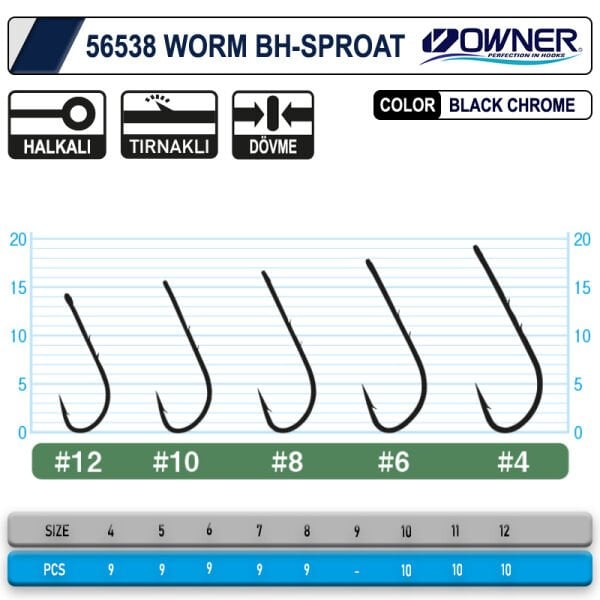 Owner 56538 Worm Bh-Sproat Black Chrome Tekli İğne