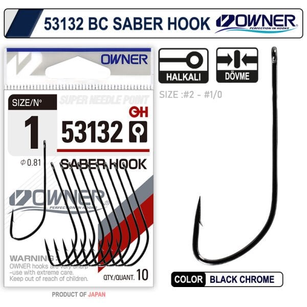 Owner 53132 Saber Hook Black Chrome Tekli İğne